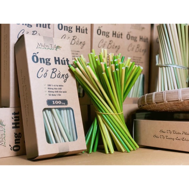 100 cái/hộp Ống hút cỏ bàng- Ống hút thực vật bảo vệ môi trường