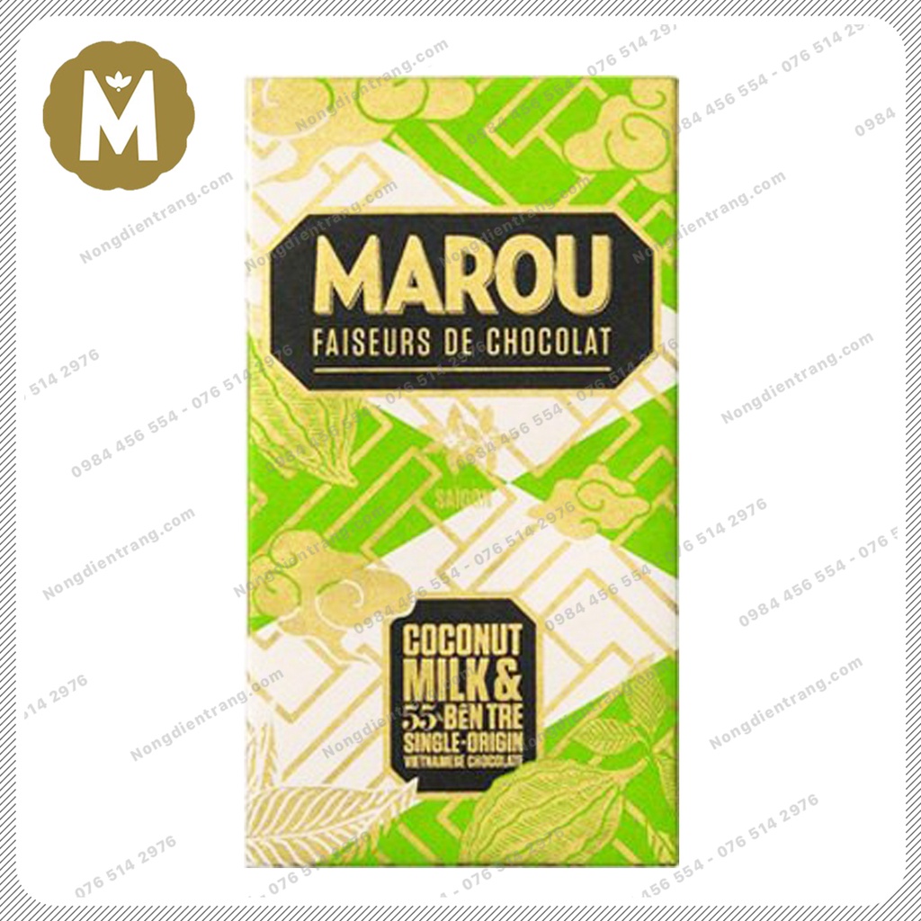Marou chocolate coconut & milk ben tre 55% socola đen - thanh 80g - socola marou sữa dừa bến tre 55% cacao