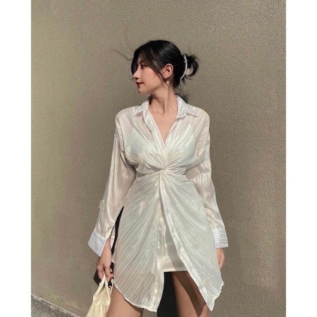 Set đầm 2 dây + sơmi xoắn 2 màu ( có bigsize )