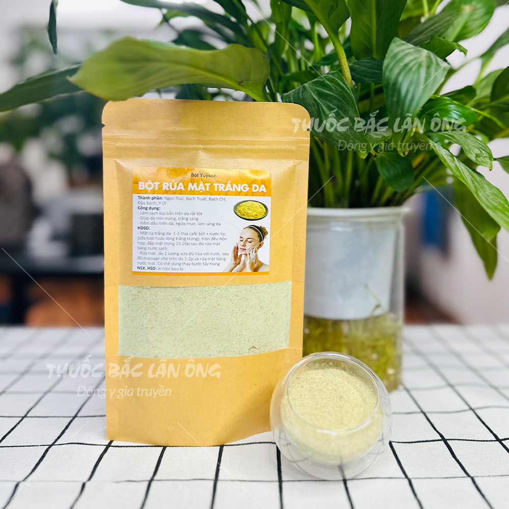 Bột rửa mặt trắng da 100g, bột đắp mặt Yujisan, bột rửa mặt thảo mộc, tẩy da chết, giúp da sáng mịn