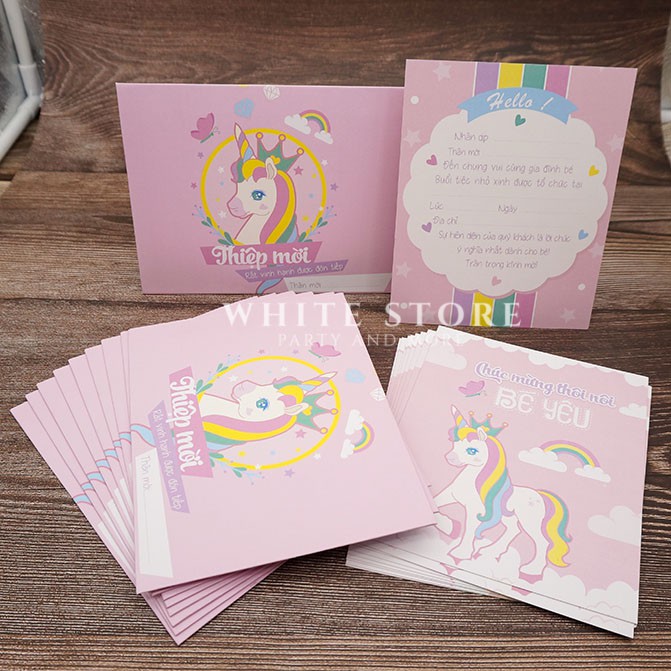 [HCM]Set 10 THIỆP MỜI THÔI NÔI SINH NHẬT UNICORN cho bé