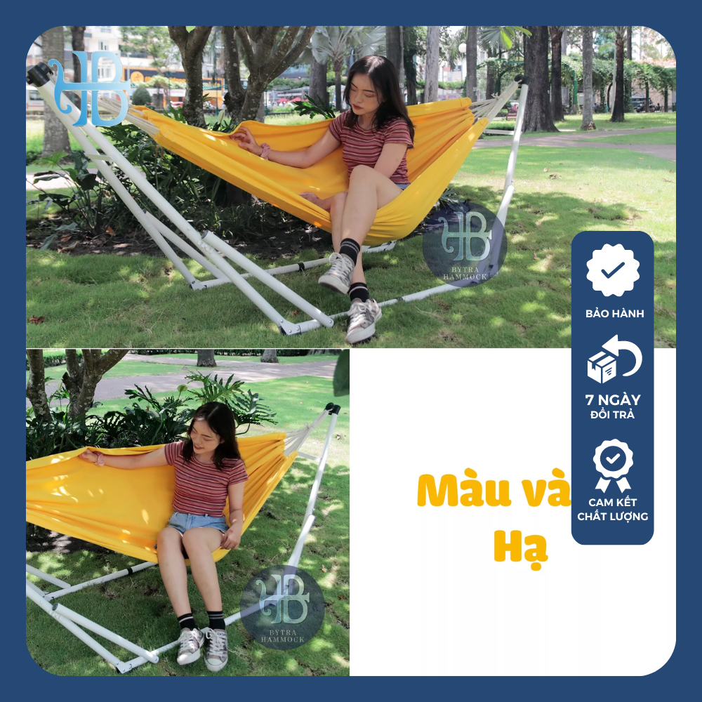 Bộ võng xếp Bytra khung sắt sơn tĩnh điện và lưới nằm vải canvas cao cấp