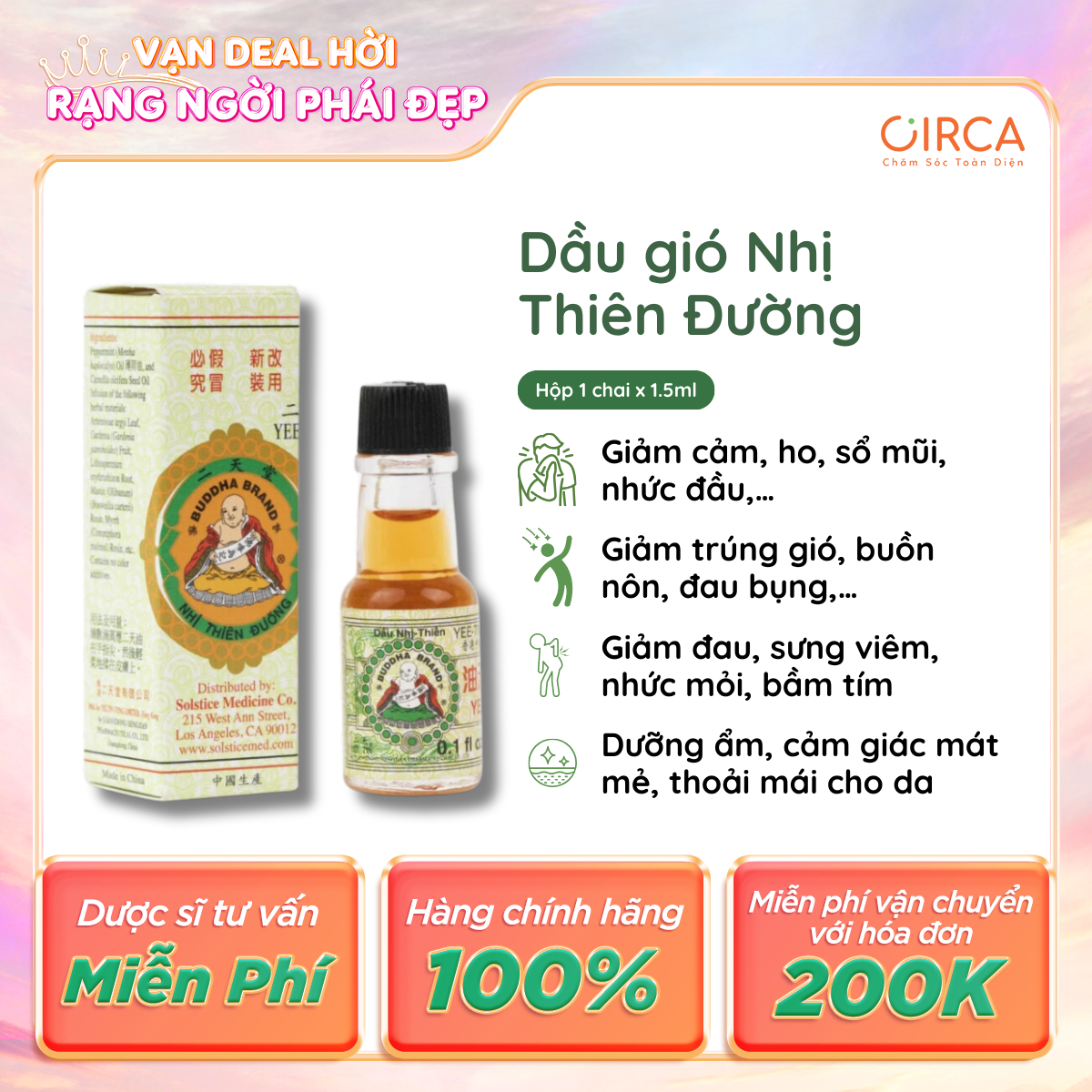 Dầu gió Nhị Thiên Đường chai 1.5ml