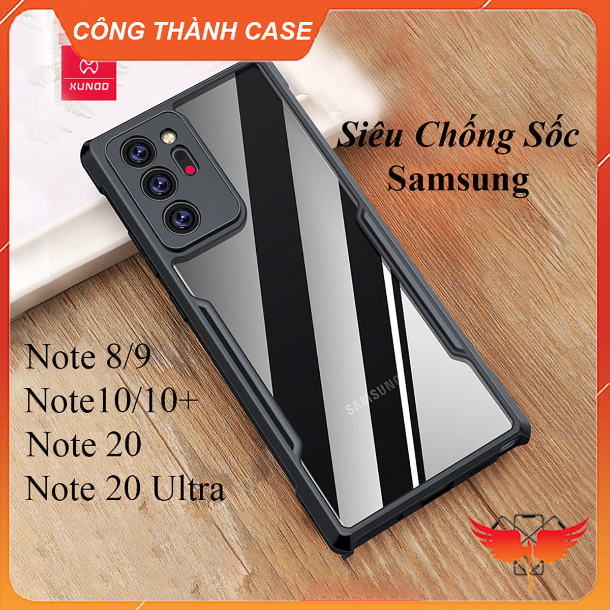 Ốp lưng SIÊU CHỐNG SỐC cho Samsung Note8, Note9, Note10+, Note 20/Note 20Ultra chính hãng XUNDD