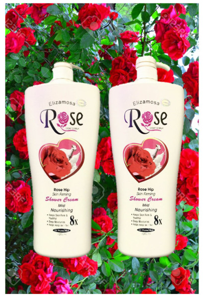 [F12] [COMBO 2 CHAI] Sữa Tắm Dê Cao Cấp ngăn tia UV Elizamosa Rose 8x Goats Milk Shower Cream 1200ml Hương hoa hồng