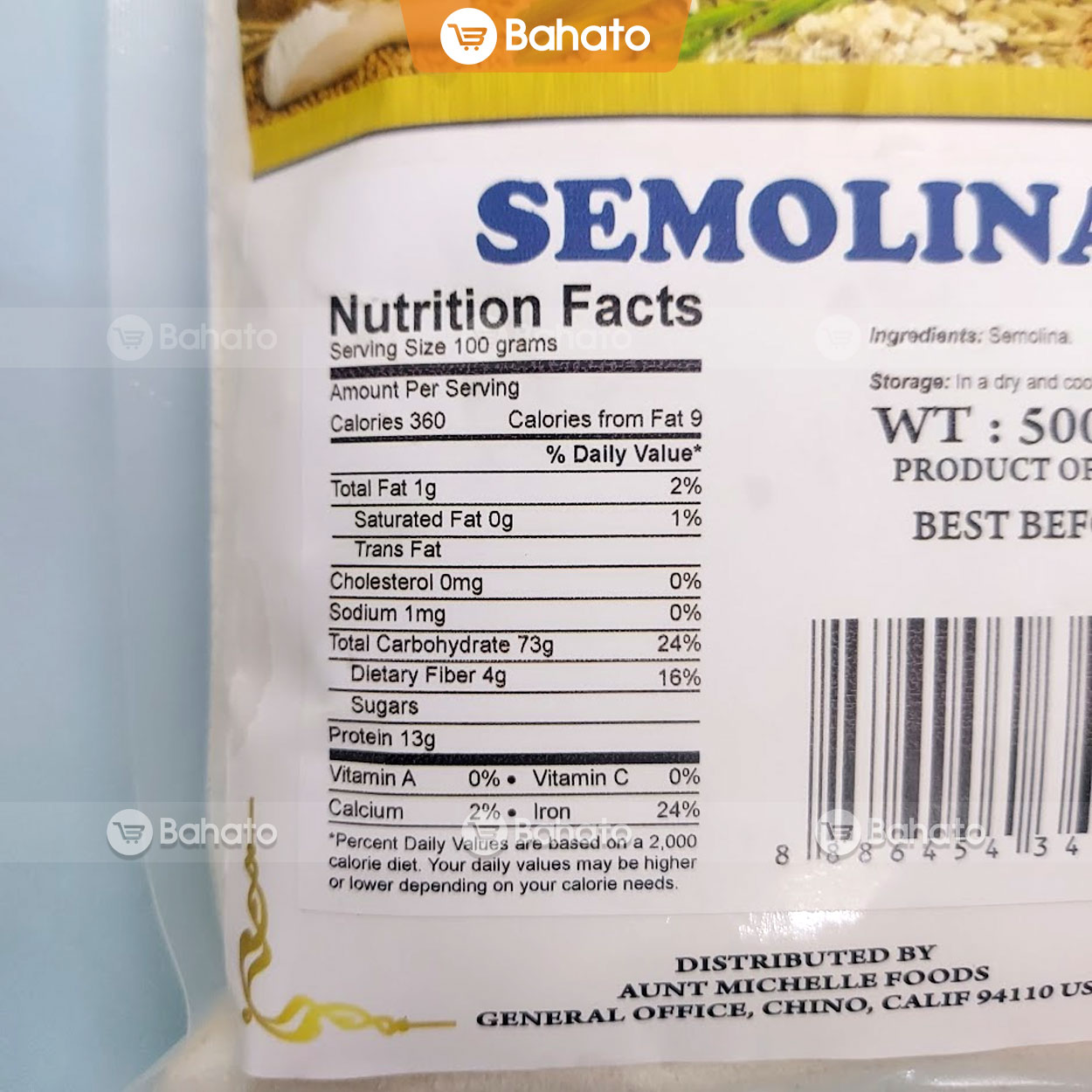 Bột mì Semolina Aunt Michelle gói 500g (làm mì, nui, bánh semolina)