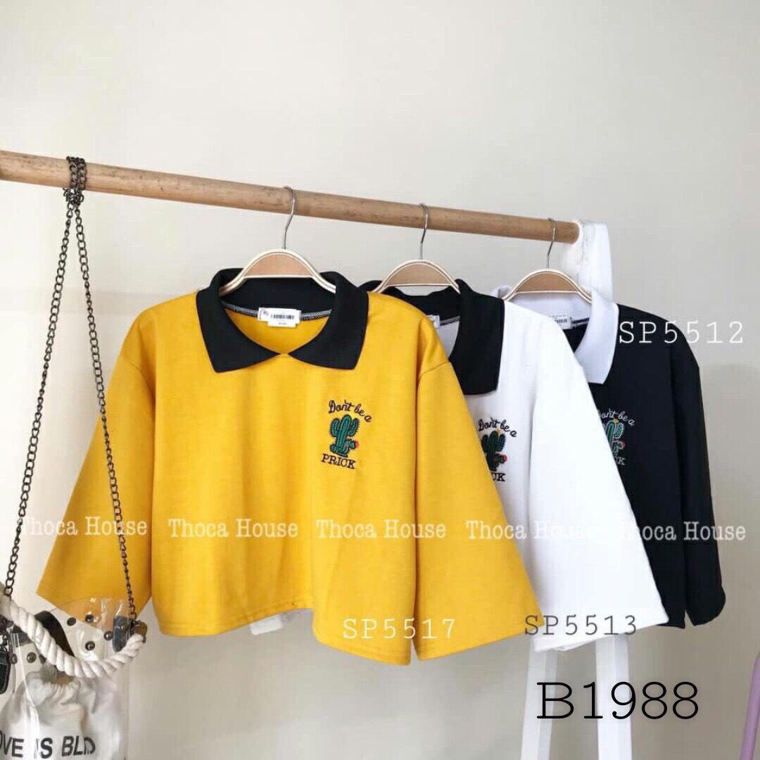 Áo Thun Có Cổ Croptop In Hình Xương Rồng Phá Cách TTS0354