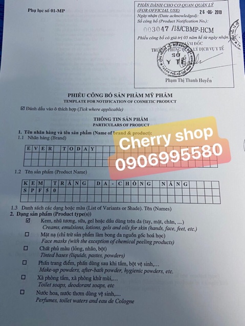 KEM DƯỠNG TRẮNG DA - CHỐNG NẮNG EVER TODAY (10G)