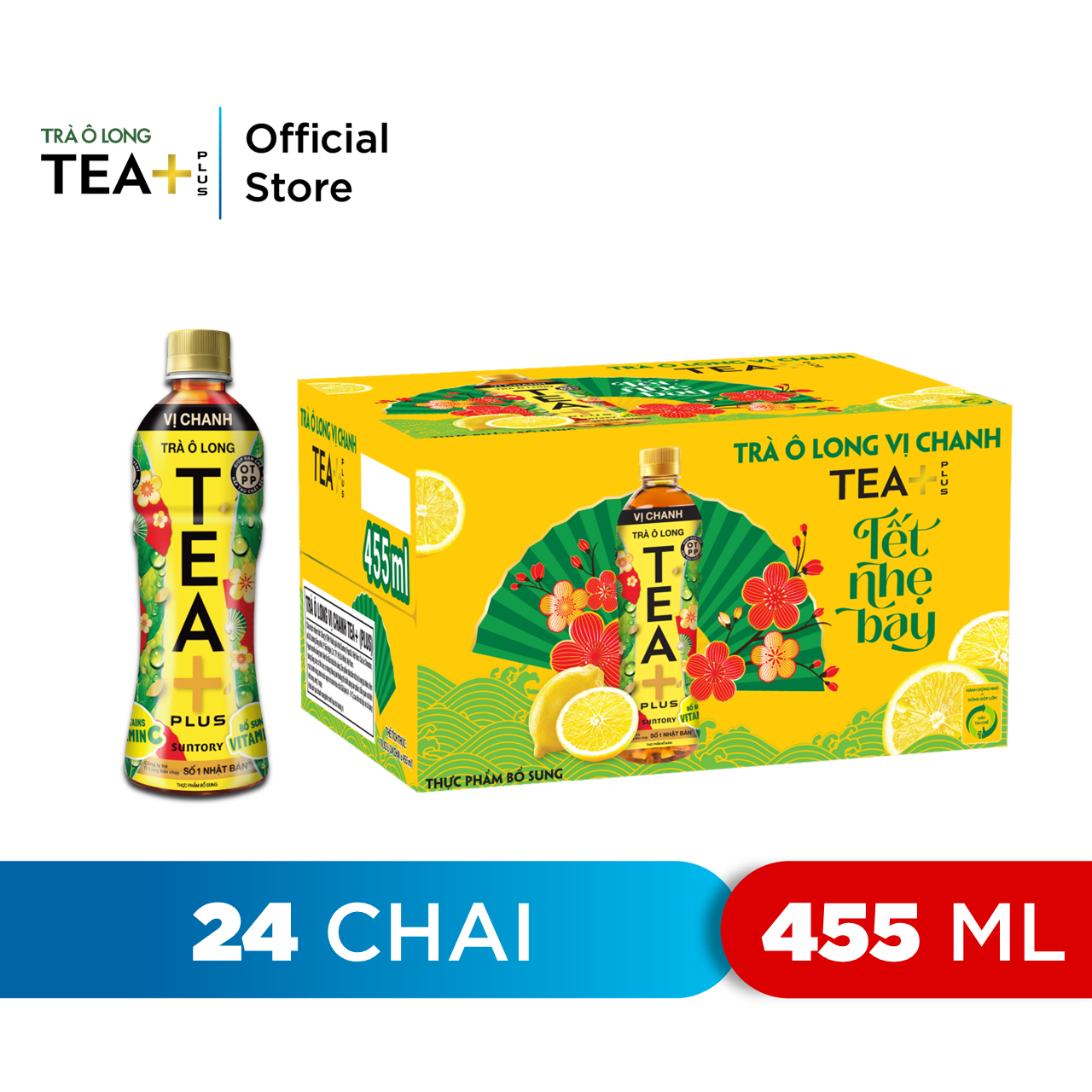 HCM - FREESHIP 0Đ Thùng 24 Chai Trà Ô long Tea+ Vị Chanh 455ml hoặc 450 ml