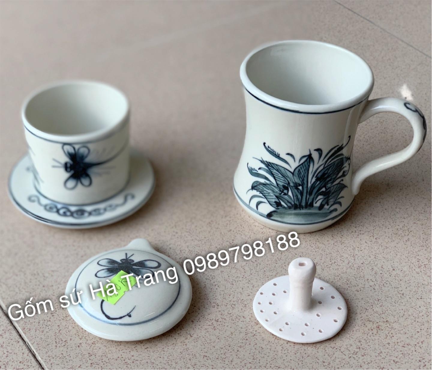 Phin cafe gốm sứ Bát Tràng vẽ chuồn khoai