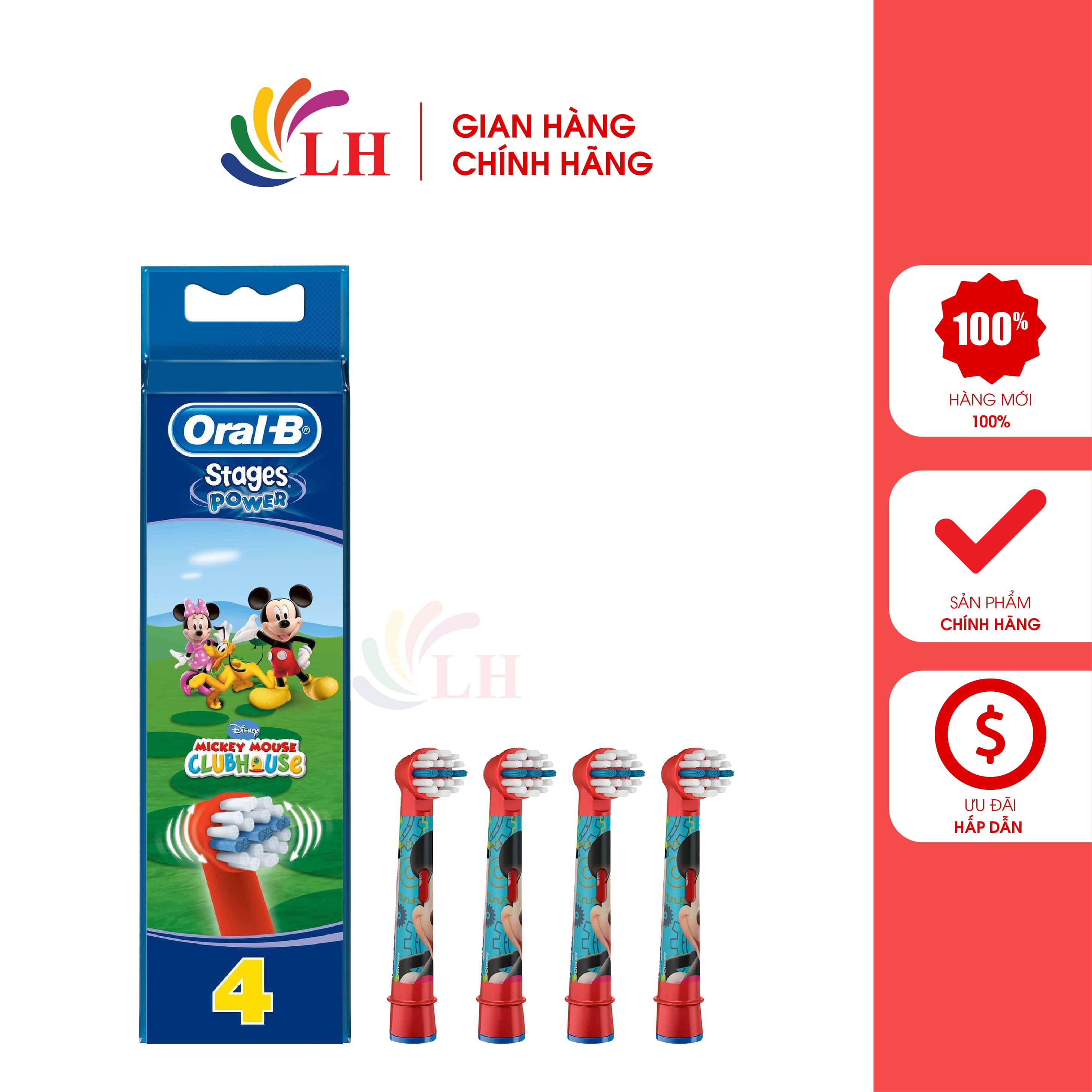 Đầu bàn chải thay thế bàn chải điện trẻ em Oral-B Disney Stages Power Mickey Mouse - Thiết kế nhỏ gọn, Dễ dàng tháo lắp