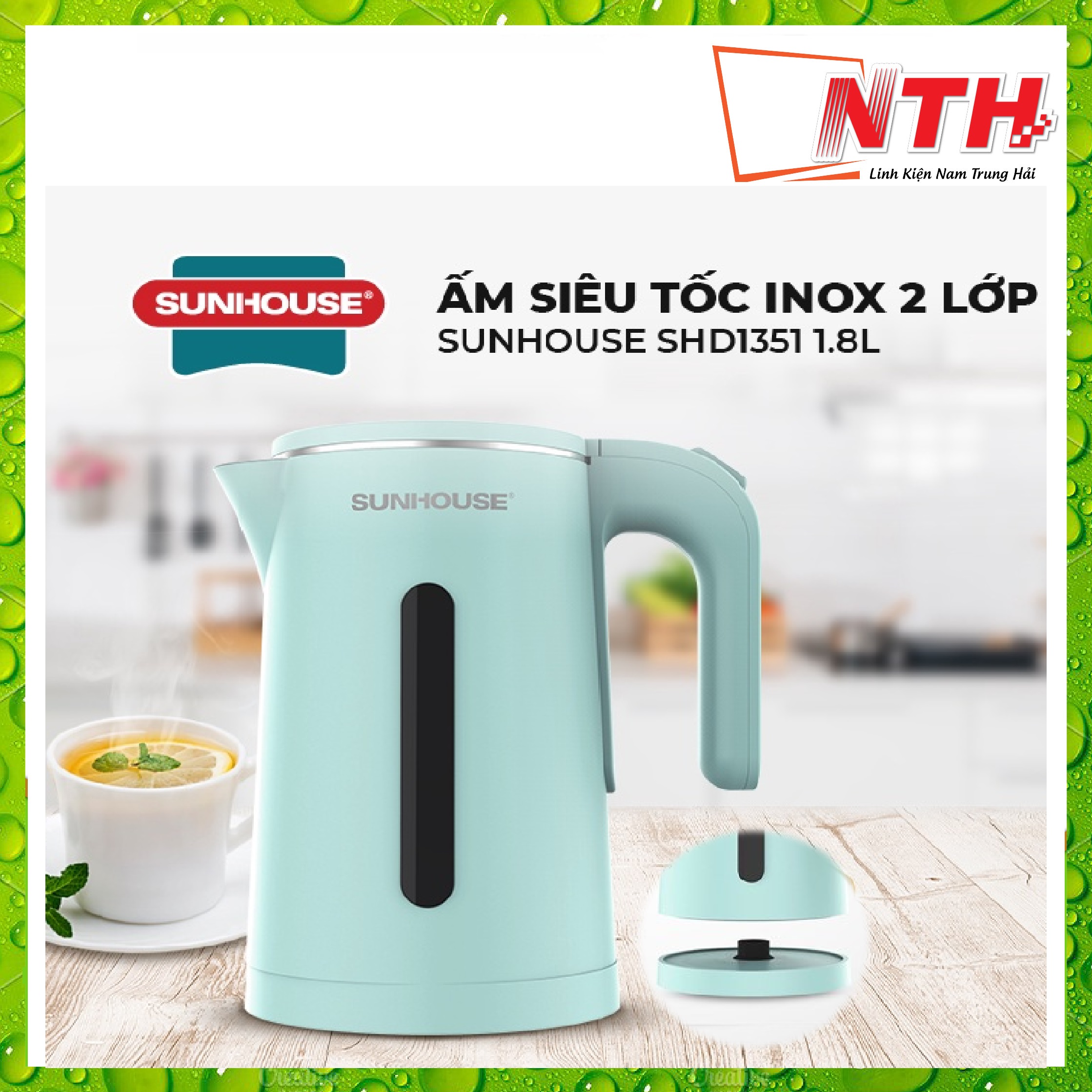 Bình đun siêu tốc 1.8l sunhouse 1351 cao cấp