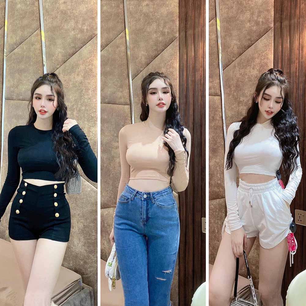 Áo croptop dài tay trơn cổ tròn AC060