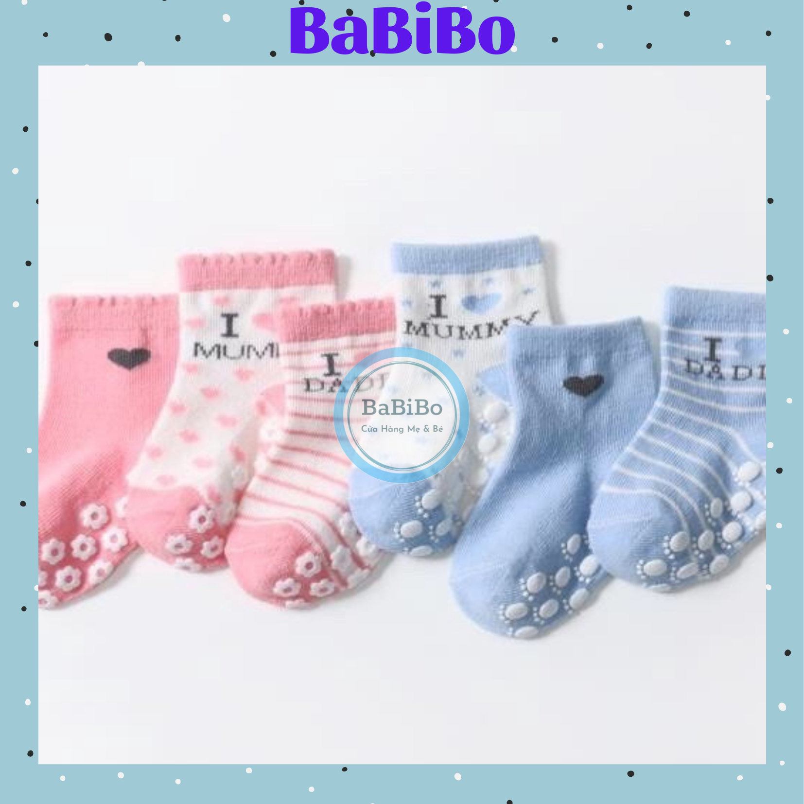 Set 3 đôi tất mommy daddy chống trượt dễ thương cho bé - Babibo
