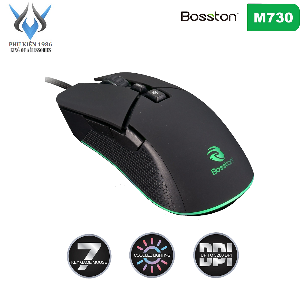 Chuột Gaming 7D Bosston M730 DPI 3200 - Led cực đẹp (Đen) - Nhất Tín Computer