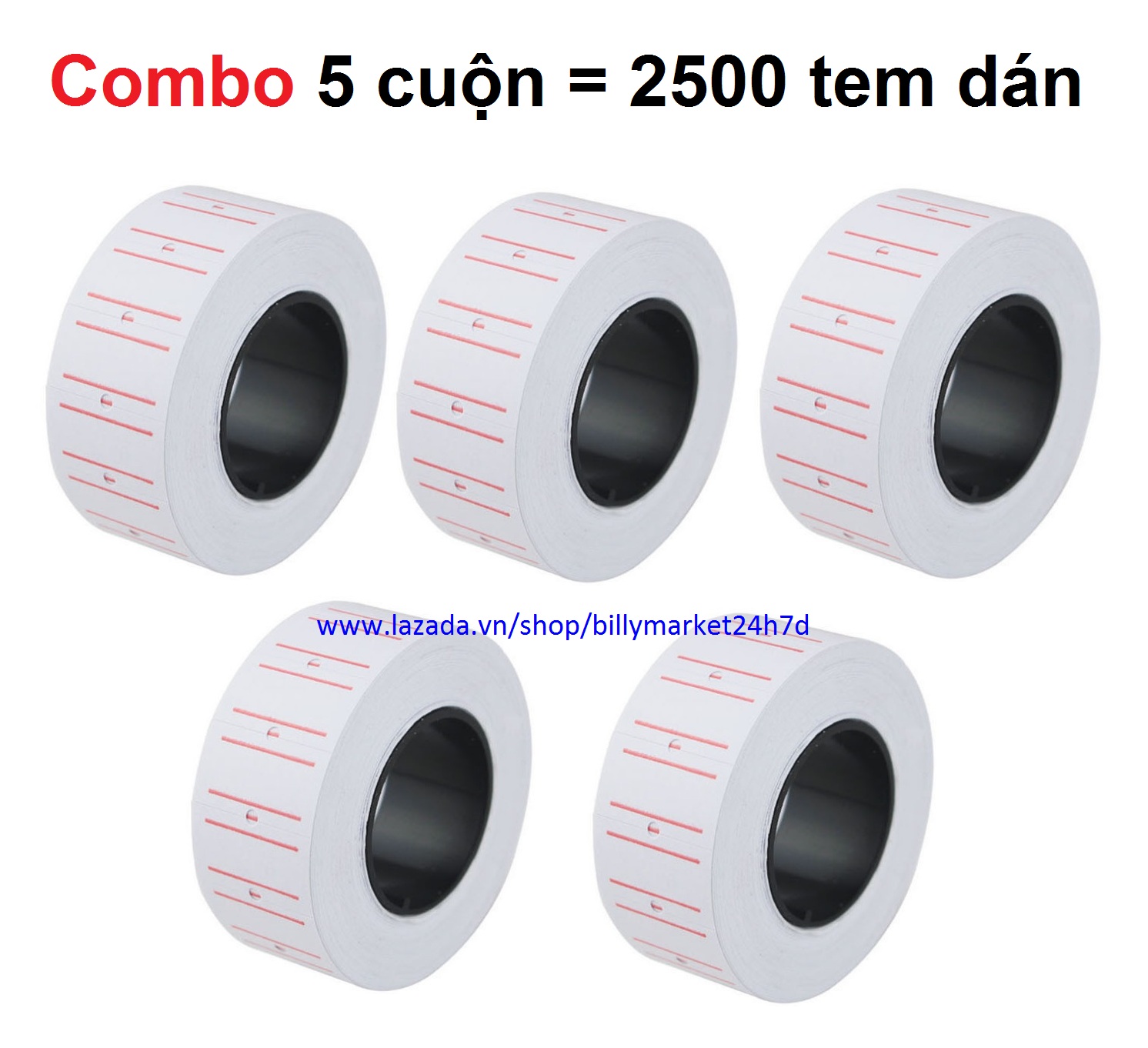 Bộ lẻ 5 cuộn giấy tem dán giá tiền = 2500 Tem giá sử dụng cho máy súng dán giá tiền MX5500, EOS-5000