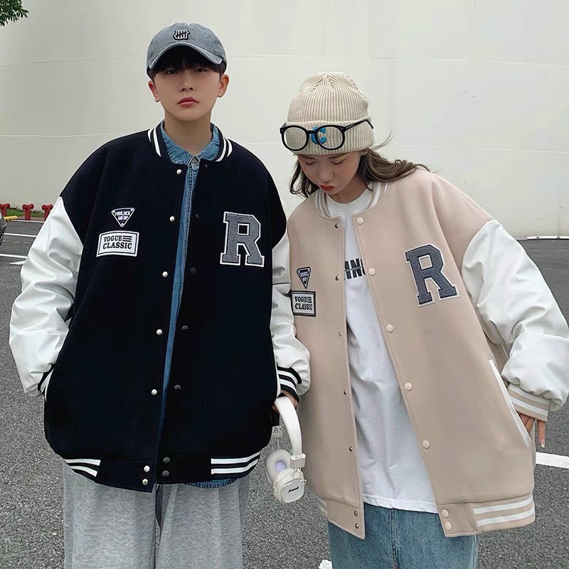 [ Có Video Áo ] Áo bomber - Jacket Varsity phối tay Doncare chất dạ cúc bấm Nam nữ