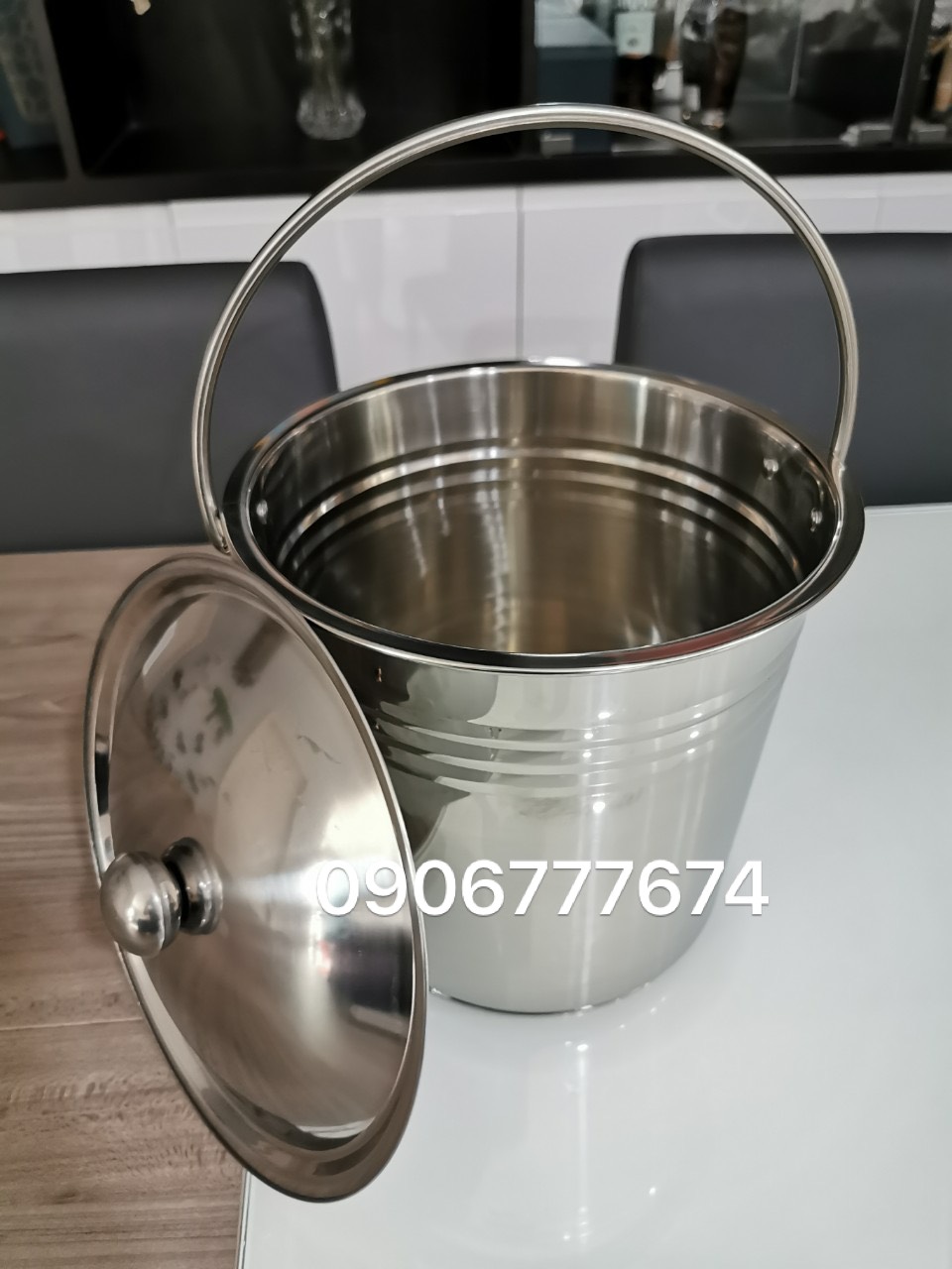 XÔ INOX CÓ NẮP ĐỰNG NƯỚC LÈO/ ĐỰNG ĐÁ