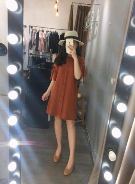 [HCM]Đầm cam đất xếp li (kèm hình thật)