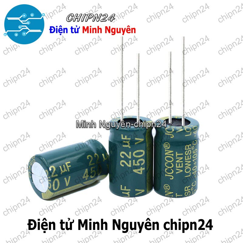 [2 con] (F267) Tụ hóa 22uF 450V Xanh Lá (13x21mm) (Tần số cao) - HH004870