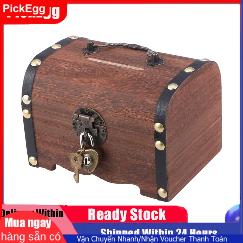 Vintage Treasure Storage Box Piggy Bank Organizer Saving Box Case with Lock for Home
