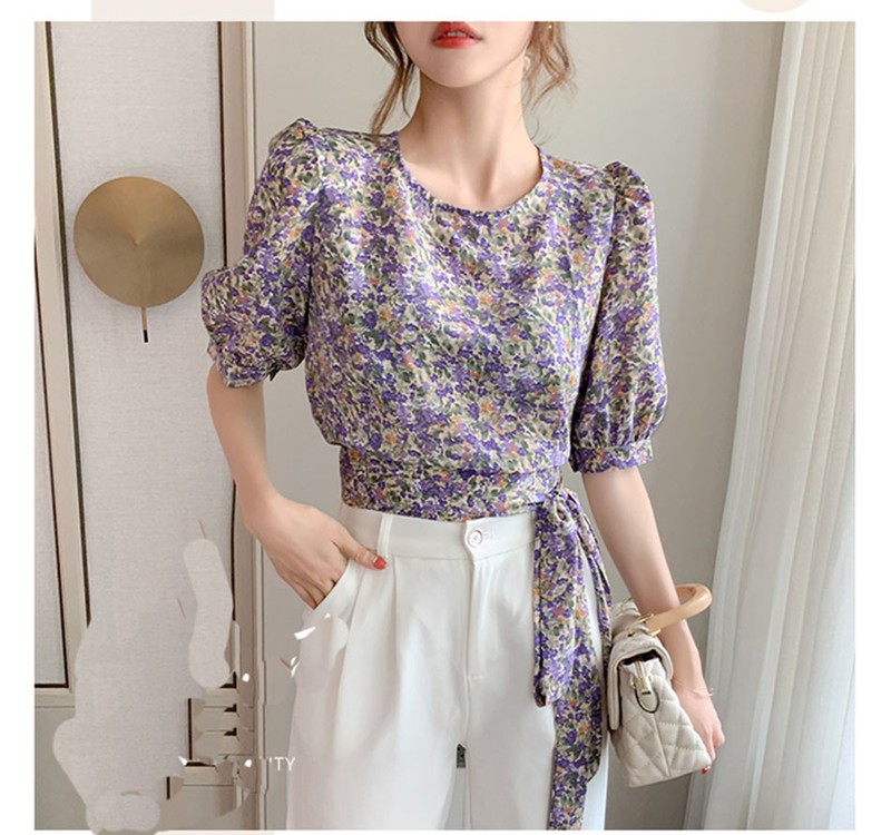 [HCM]ÁO HOA CROPTOP THẮT NƠ EO XINH SẮN