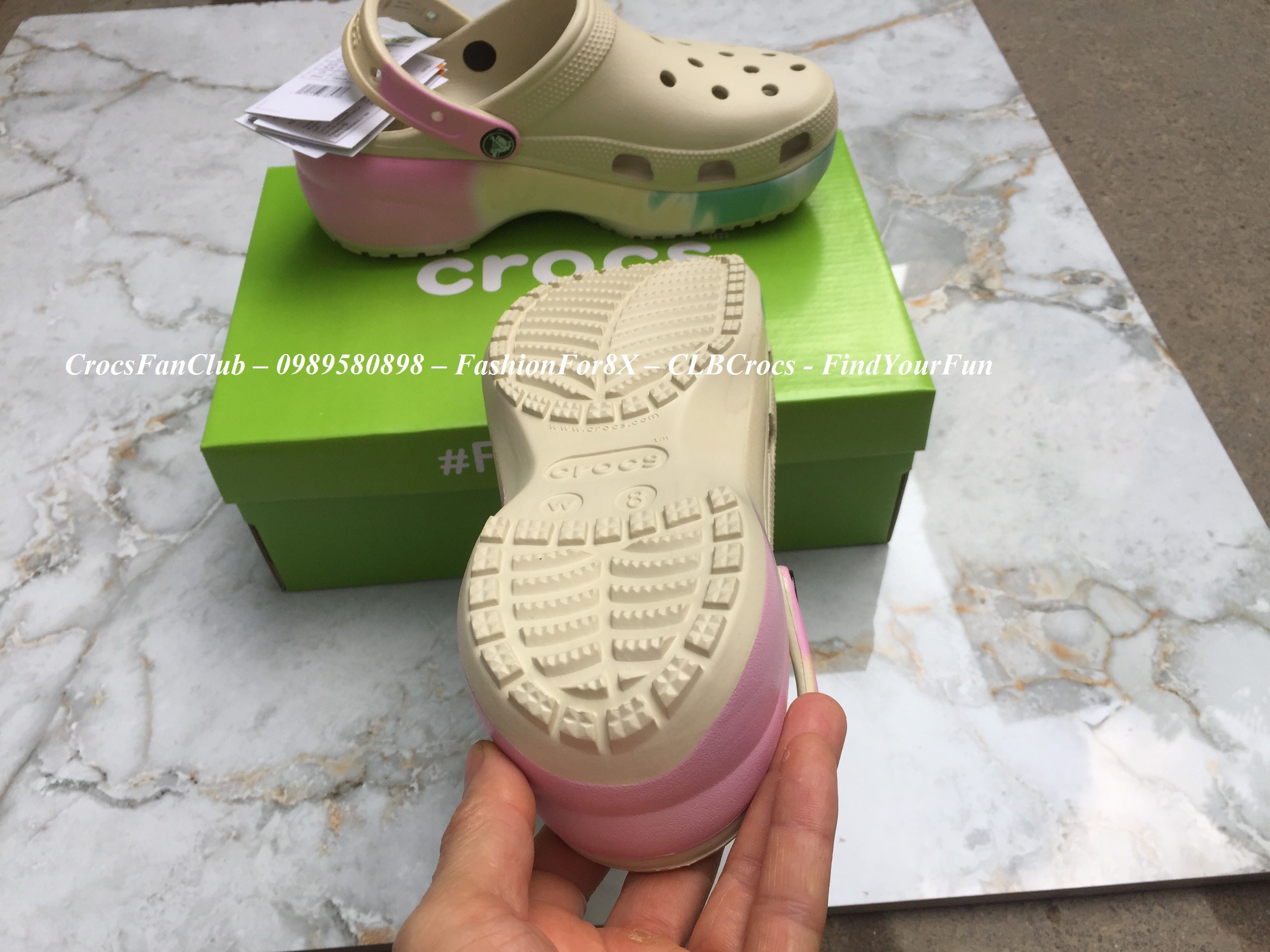 CROCS - Sục classic đế cao gót hồng cho nữ - PB213