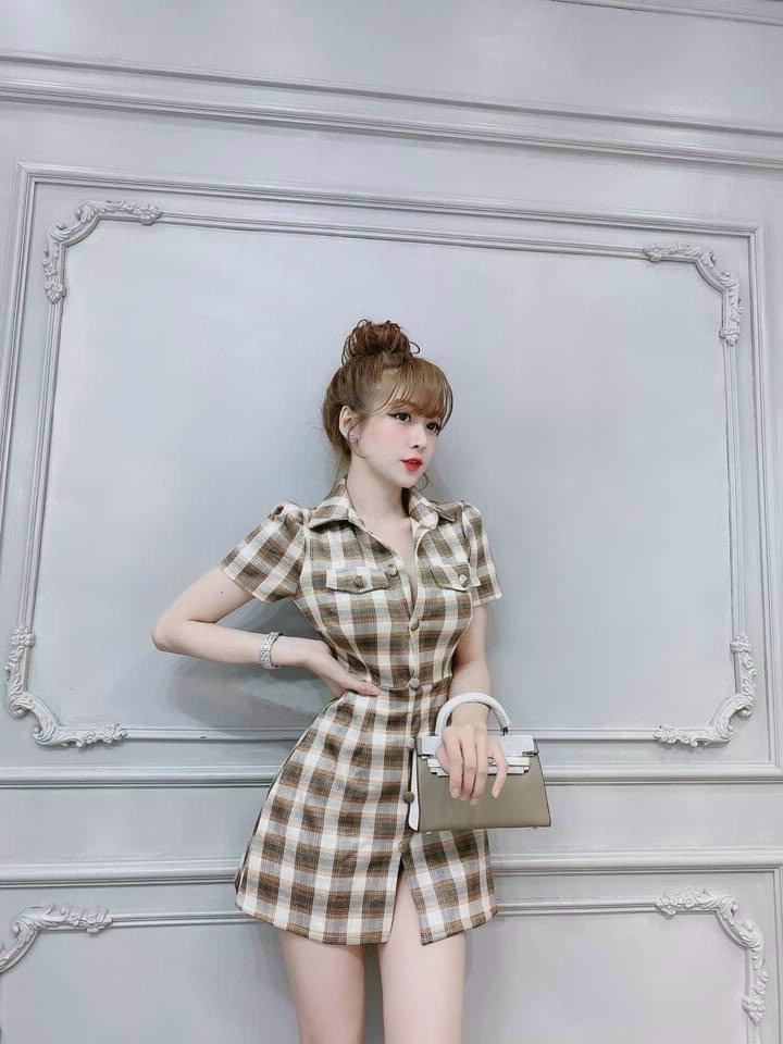 Đầm sơ mi tay ngắn-QH#damnu