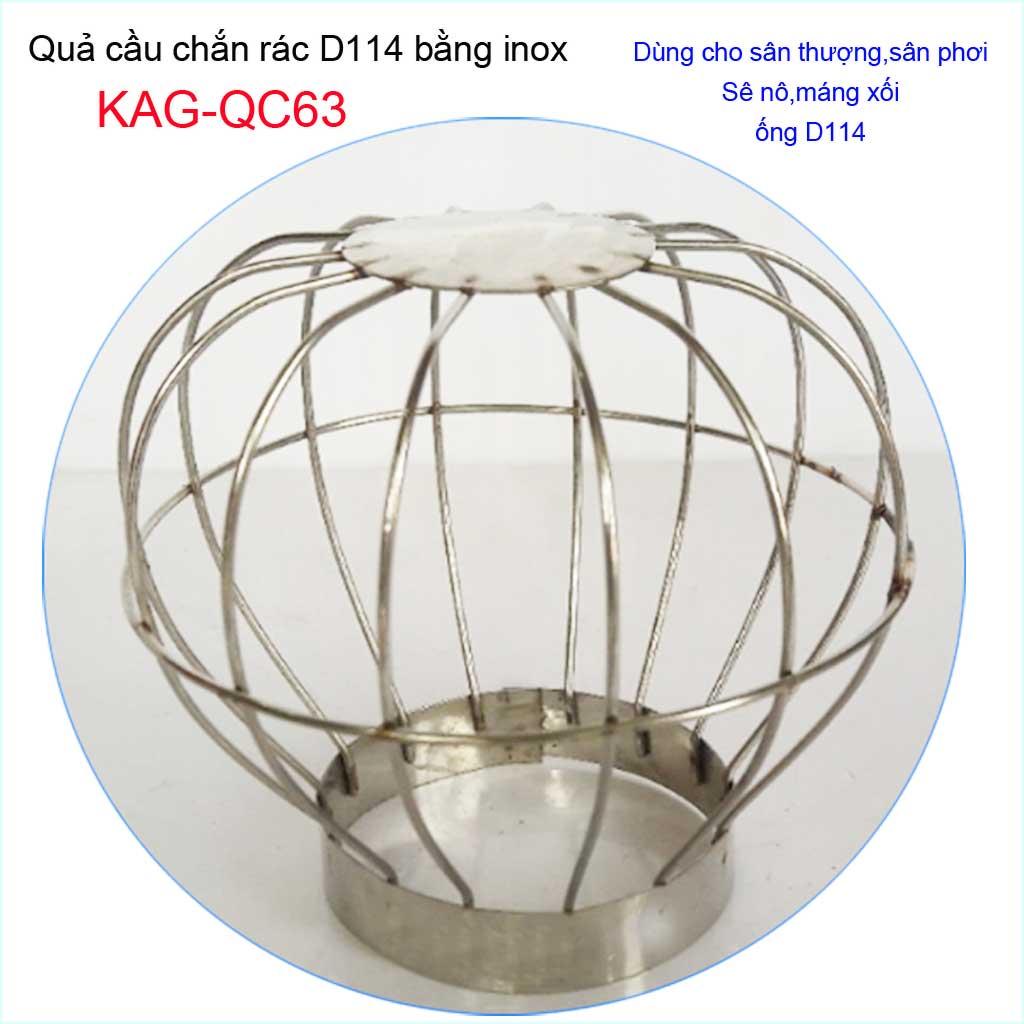 [HCM]Cầu chặn rác sân thượng KAG-QC63, cầu chắn rác inox 201 thoát nước mưa thả ống D114 xả nhanh chặn rác tốt