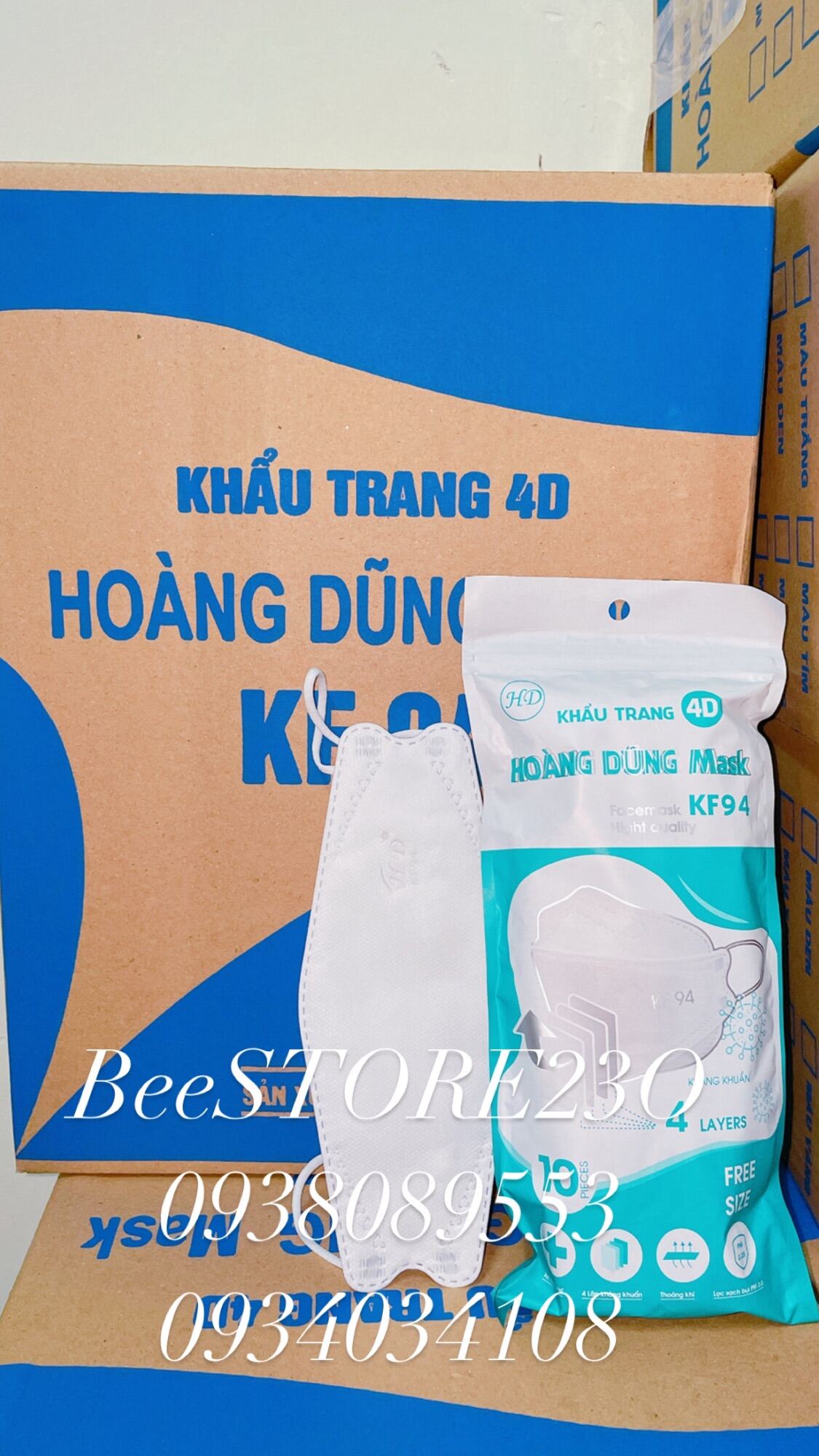 SET 100 CÁI KHẨU TRANG Hiệu HOÀNG DŨNG MASK KF94 CHÍNH HÃNG form to dày dặn