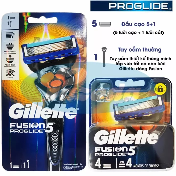 Combo dao cạo râu và hộp 4 đầu cạo Gillette Fusion5 Proglide 1 cán + 1 đầu