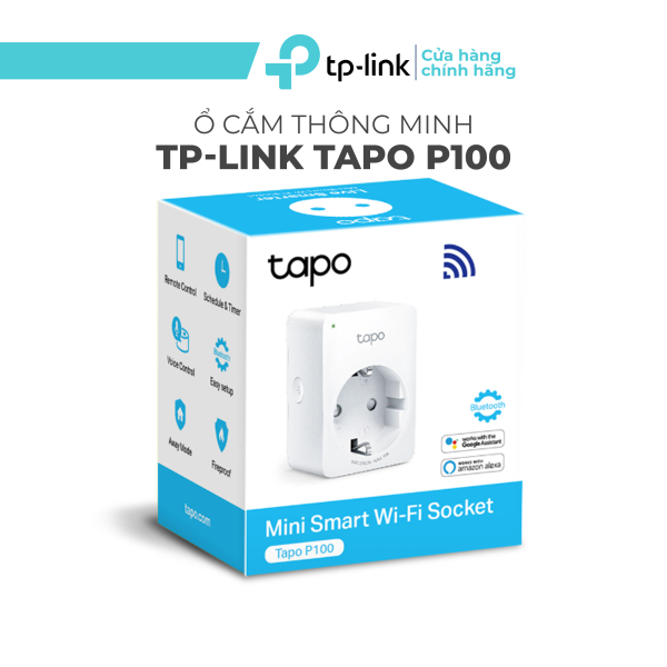 Ổ cắm thông minh TP-Link Tapo P100 - Ổ cắm wifi điều khiển bằng app, công suất 2300W, dễ dàng cài đặt, hẹn giờ bật tắt thiết bị điện tự động