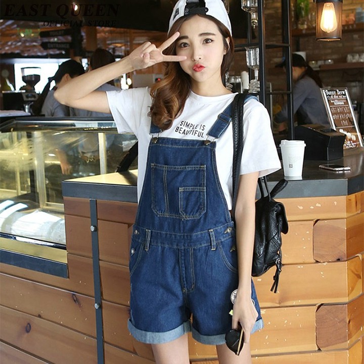 Quần yếm jean short nữ wash cào duyên dáng