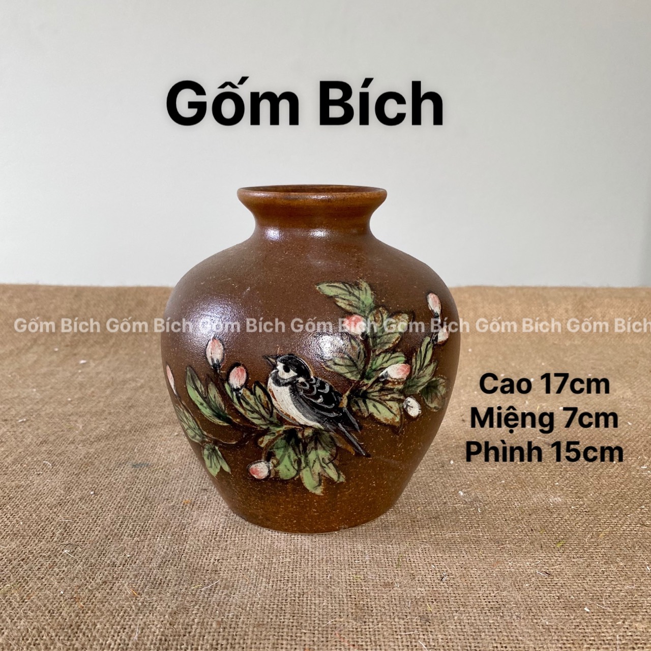 Bình hoa lọ hoa dáng nậm nhỏ men mộc gốm sứ bát tràng - gốm bích