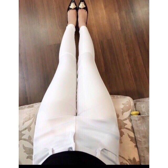 Quần kaki ôm dáng nữ lưng cao co giãn mạnh dáng ôm màu trắng