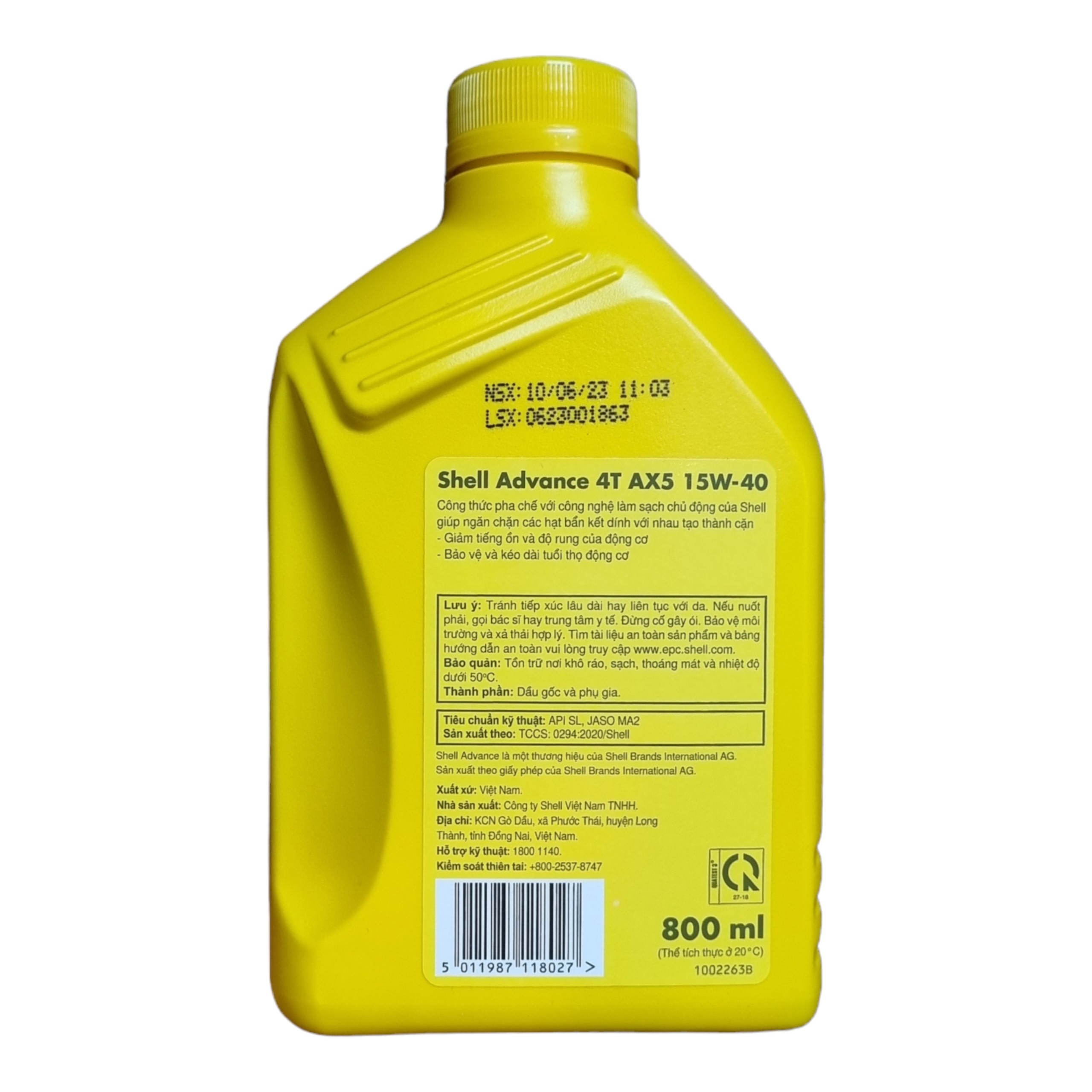 NHỚT SHELL ADVANCE AX5 15W-40 0,8L (Nhớt xe số)