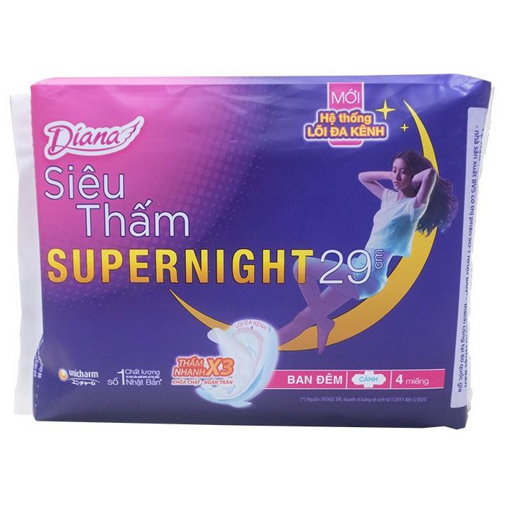 Băng Vệ Sinh Diana Siêu Thấm Supernight 29cm - 4 Miếng (Che tên sản phẩm khi giao hàng)