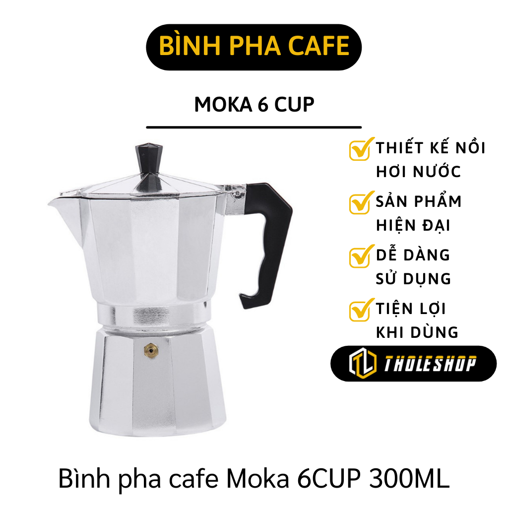 Bình pha cà phê Moka 6 tách 300ml - Ấm đun nấu cà phê bằng nhôm cao cấp, nấu nhanh chóng