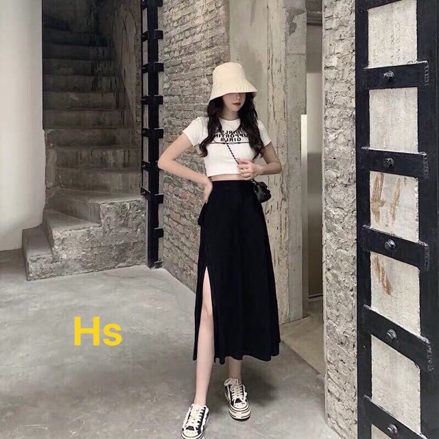 Sét áo croptop chữ kèm chân váy xẻ HSU0320