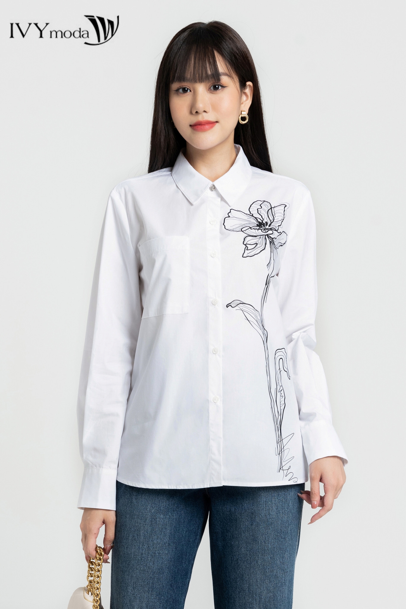 Áo sơ mi in họa tiết hoa IVY moda MS 17M7958