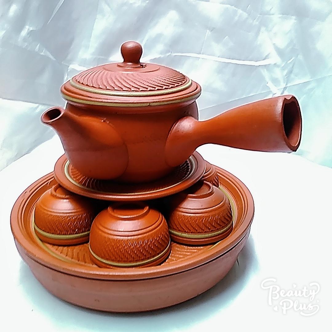 Bộ ấm chén gốm tử sa có tay cầm S4, gốm sứ Bát Tràng
