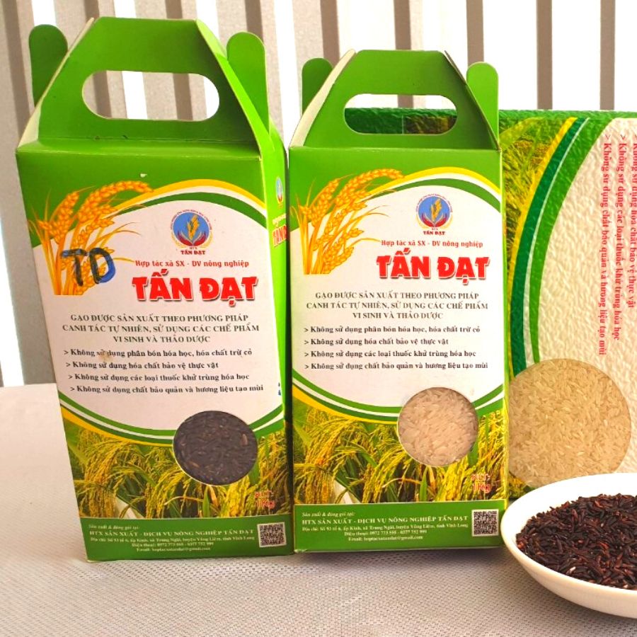 Gạo lứt tím thảo dược hữu cơ Tấn Đạt chuẩn USDA (không hộp, gạo rất dẻo, nhiều anthocyanin, vị đặc trưng)