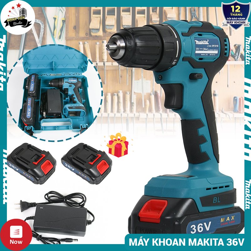 Máy Khoan Pin Động Cơ Không Chổi Than Makita 36V Df331D – Lõi Đồng 100%, Đầu 10Mm – 21 Cấp Trượt – Kèm 2 Pin Sạc, 1 Dock Sạc Bảo Hành 12 Tháng