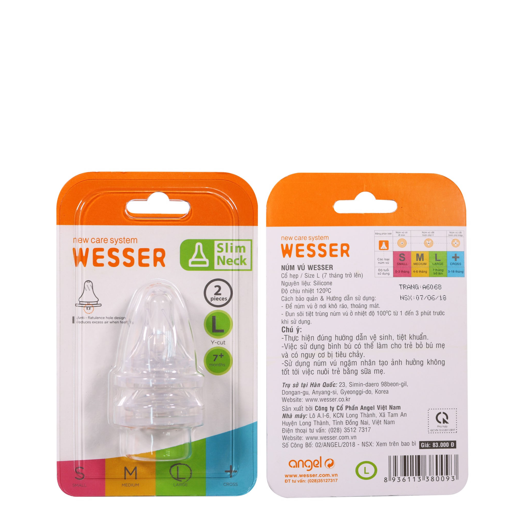 Bộ Đôi Núm Vú Wesser Cổ Nhỏ Size L (Cho trẻ từ 7 tháng tuổi)