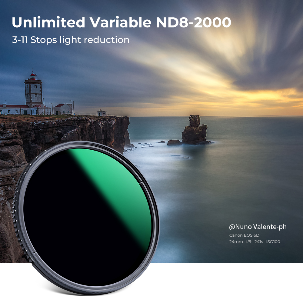 K&F Concept 49/52/55/58/67/72/77/82mm ND8-ND2000 (3-11stop) Variable Neutral Density Lens Filter Waterproof Adjustable ND Lens Filter with 24 Multi-Layer Coatings for Camera Lens