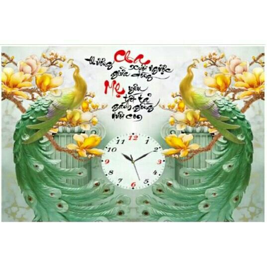 tranh thêu ĐỒNG HỒ -CHA MẸ