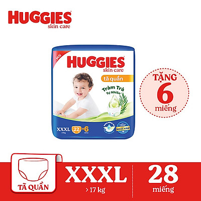 Tã bỉm Quần Huggies skin care tràm trà XXXL22+6 cho bé trên 17kg