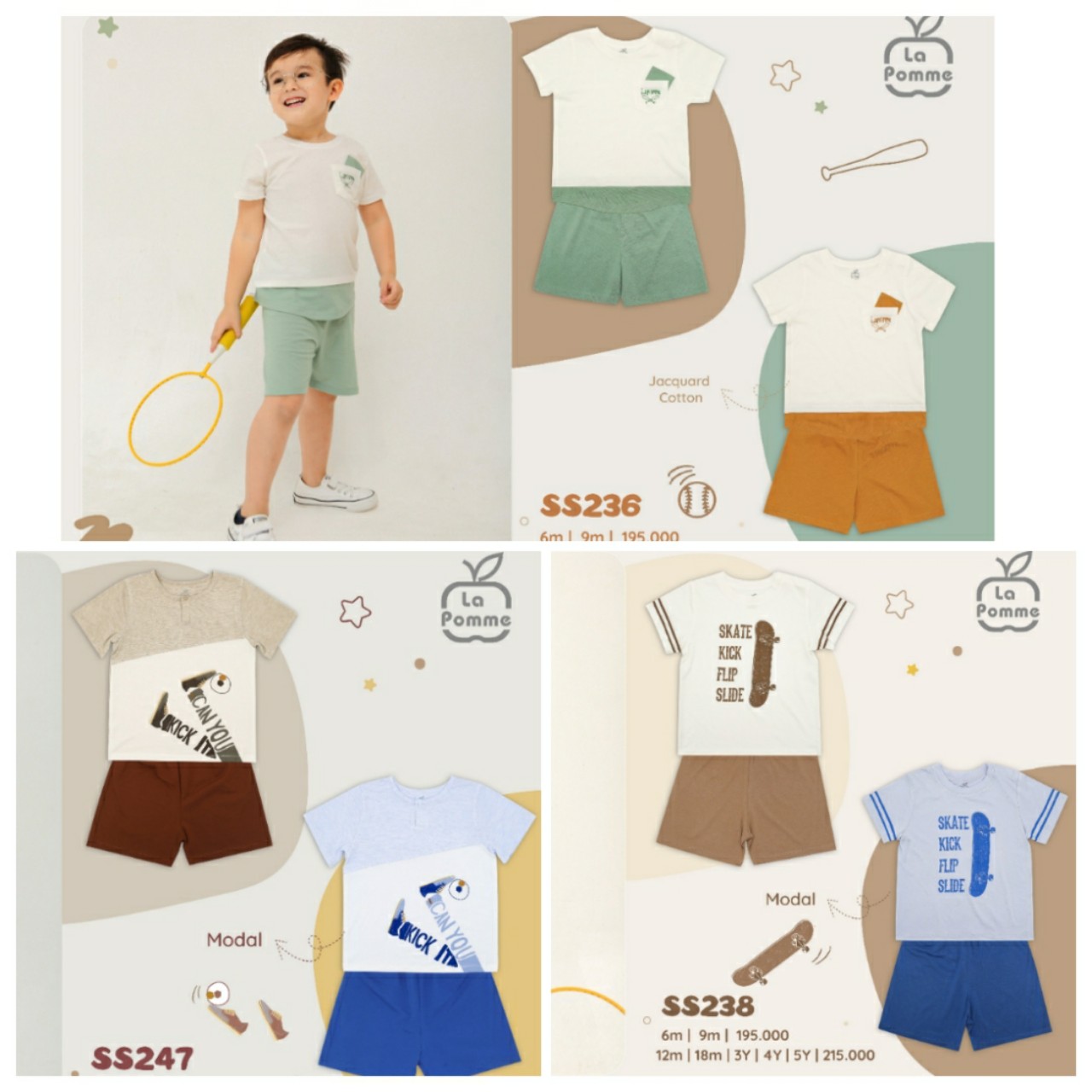 [LA POMME] BỘ CỘC TAY THỂ THAO CHO BÉ ( SS236,SS238,SS247)