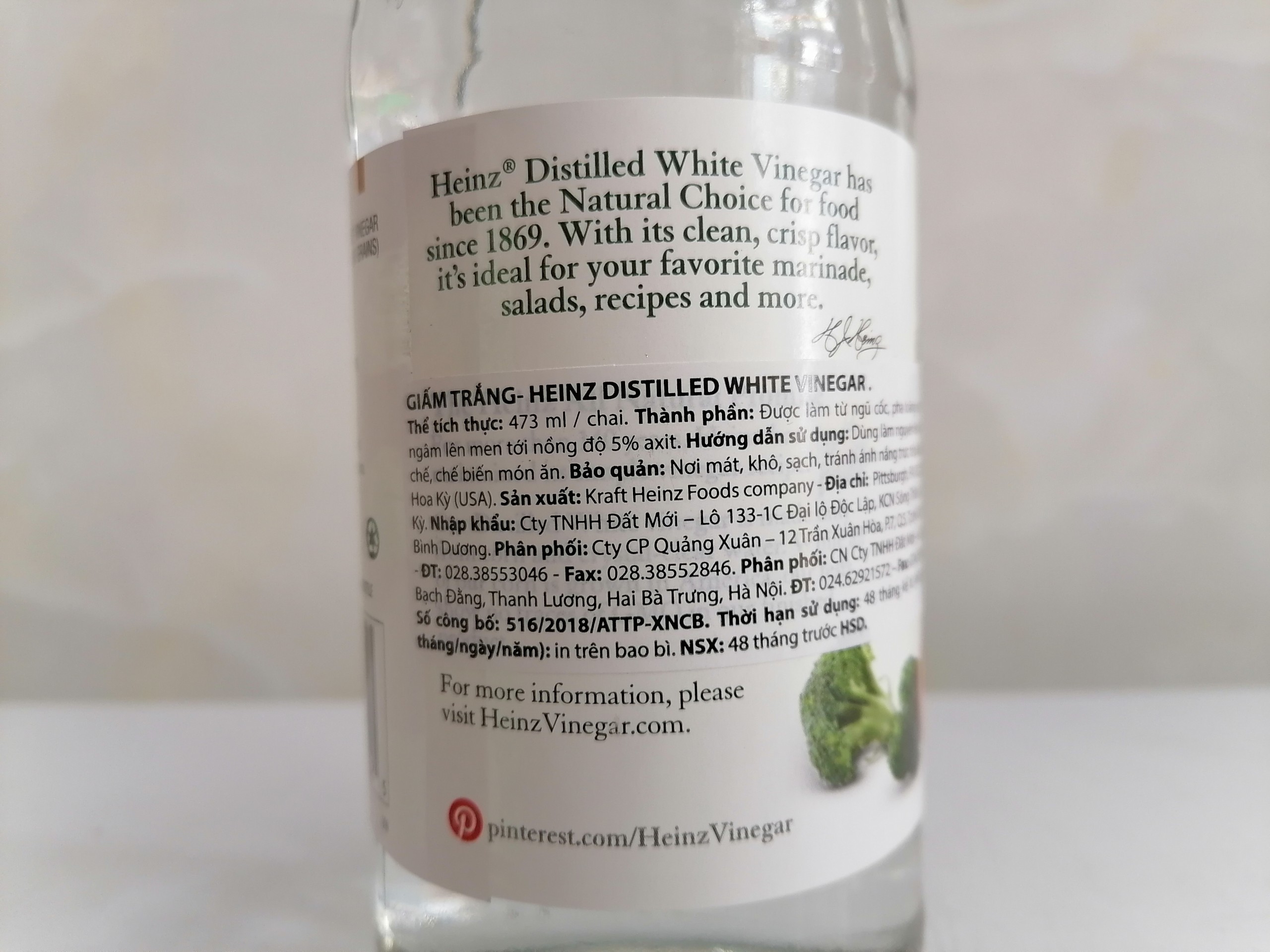 [Chai Thủy Tinh 473ml] GIẤM TRẮNG [USA] HEINZ Distilled White Vinegar (dmi-hk)