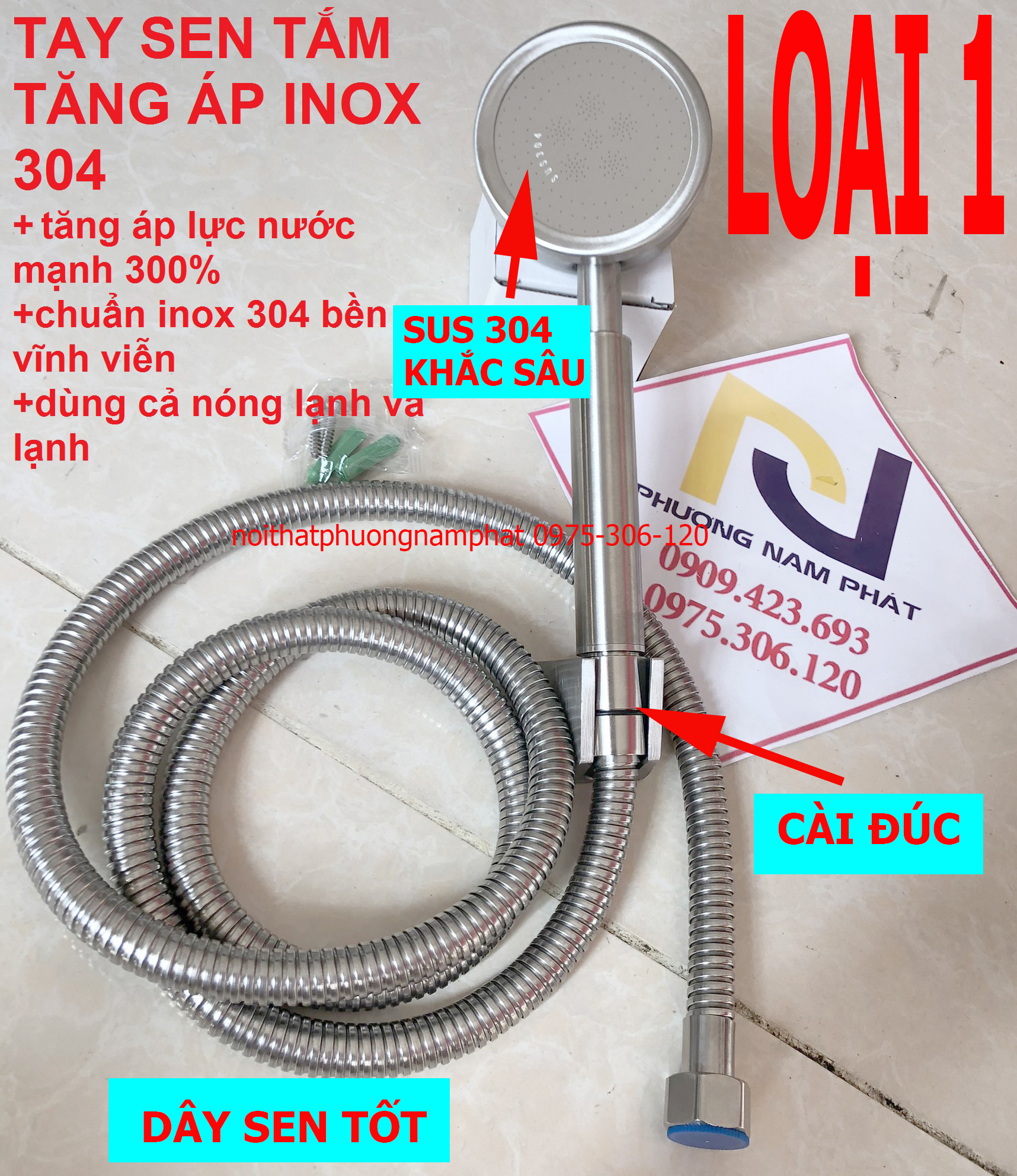 Bộ Tay Sen Tắm Vòi Hoa Sen TĂNG ÁP 100% INOX 304 TS20 và dây sen cài sen tay sen nước phun xa mạnh tia mịn nhỏ massage vòi sen tắm vòi sen tăng áp